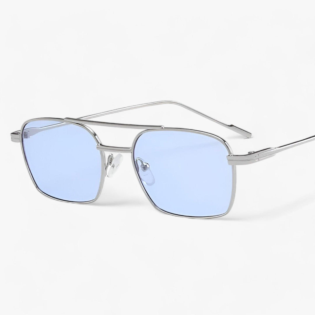 Unisex Sonnenbrille | Vintage Design | Metallrahmen | Rund | Schmal-Silber Blau-Luzern Mode