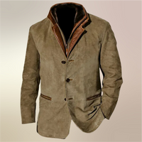 Olivgrüner Herrenmantel | Wildleder | Knöpfe | Reißverschluss | Kragen | Vintage-S-Luzern Mode