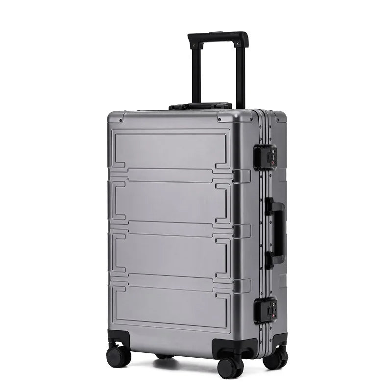 Hartschalenkoffer | Vollaluminium | 4 Rollen | TSA-Zahlenschloss-Grau-M (67 L)-Luzern Mode