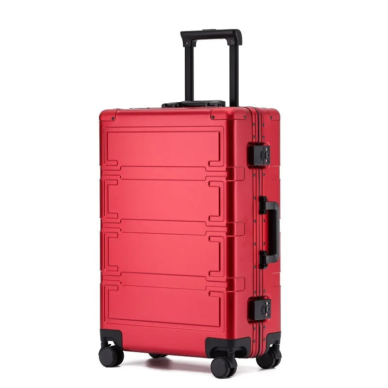 Hartschalenkoffer | Vollaluminium | 4 Rollen | TSA-Zahlenschloss-Rot-S (46 L)-Luzern Mode