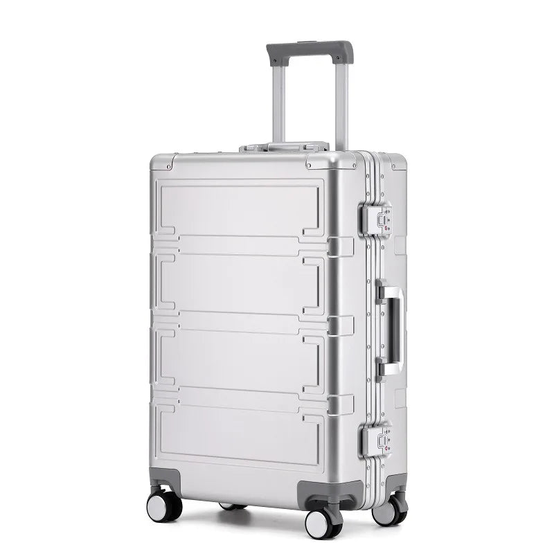 Hartschalenkoffer | Vollaluminium | 4 Rollen | TSA-Zahlenschloss-Silber-S (46 L)-Luzern Mode
