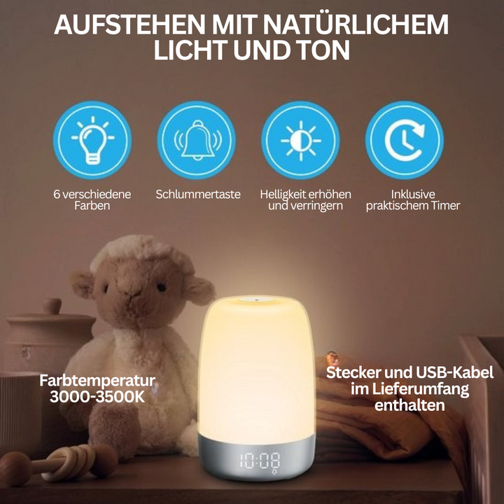 Wake-up-Light | Langlebig Dimmbar Naturklänge Snooze USB-C Kabellos-Luzern Mode