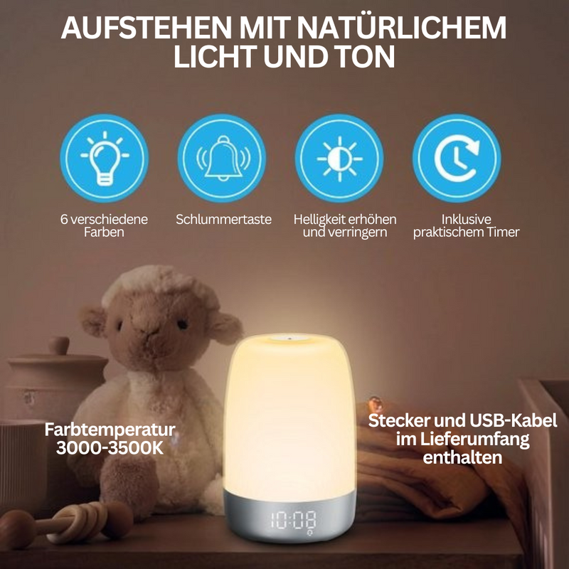 Wake-up-Light | Langlebig Dimmbar Naturklänge Snooze USB-C Kabellos-Luzern Mode