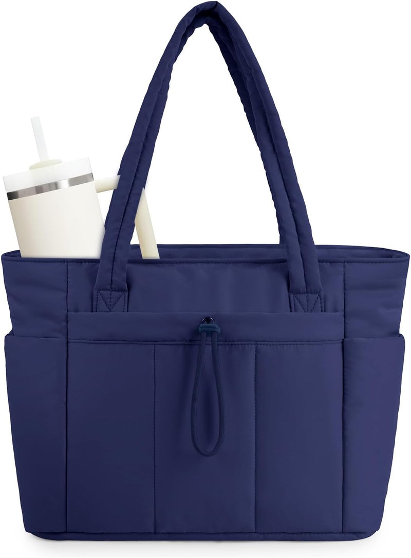Gepolsterte Puffer Tote mit Becherhalter und Laptopfach für Reisen und Arbeit