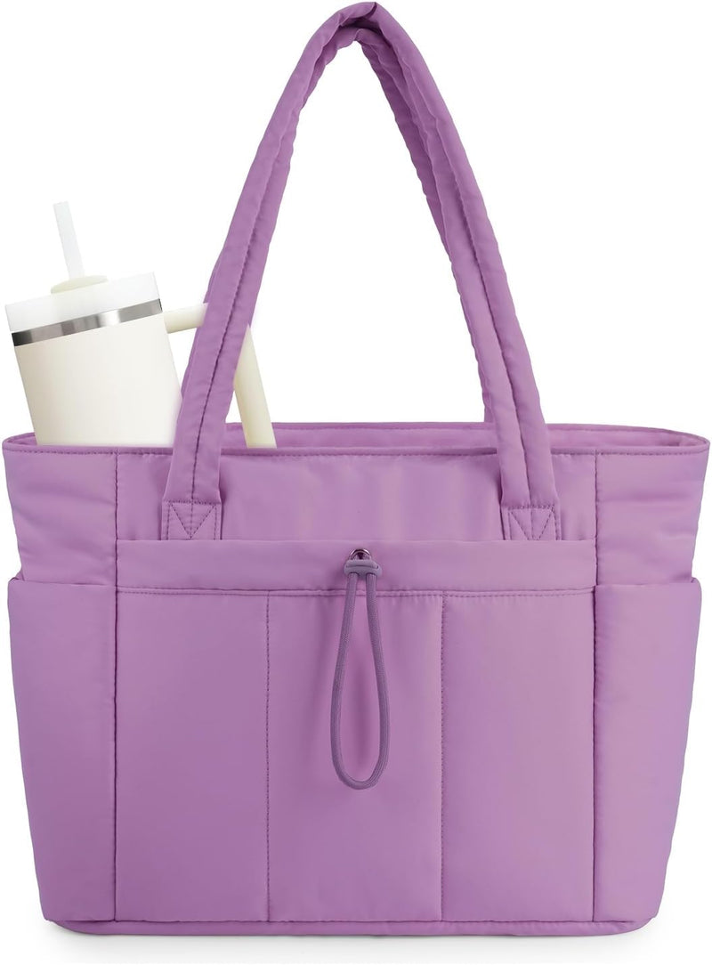 Gepolsterte Puffer Tote mit Becherhalter und Laptopfach für Reisen und Arbeit
