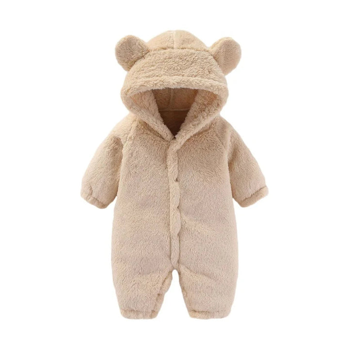 Baby-Overall | Weich | Niedlich | Knöpfe | Ohren | Kapuze | Warm-Beige-0-3 Monate (59cm)-Luzern Mode