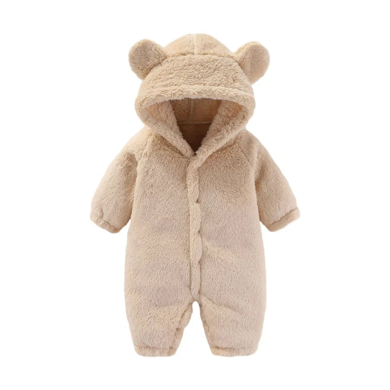Baby-Overall | Weich | Niedlich | Knöpfe | Ohren | Kapuze | Warm-Beige-0-3 Monate (59cm)-Luzern Mode