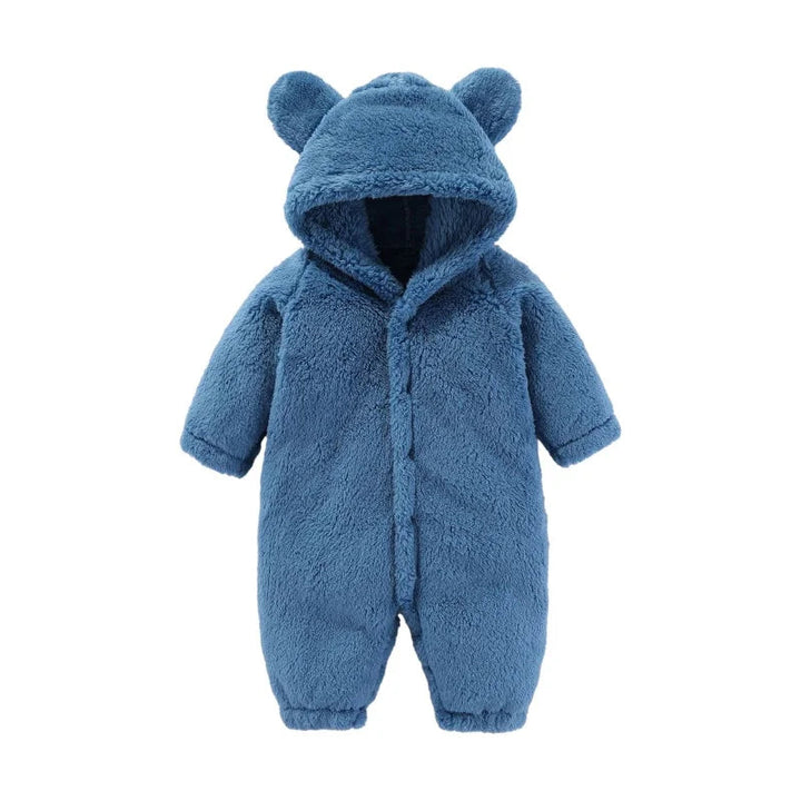 Baby-Overall | Weich | Niedlich | Knöpfe | Ohren | Kapuze | Warm-Blau-0-3 Monate (59cm)-Luzern Mode