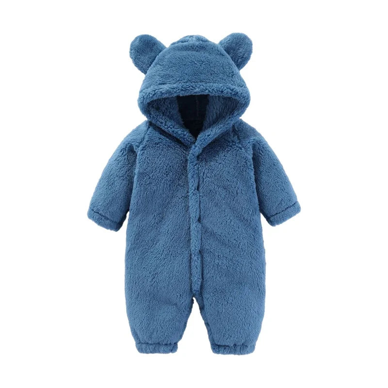 Baby-Overall | Weich | Niedlich | Knöpfe | Ohren | Kapuze | Warm-Blau-0-3 Monate (59cm)-Luzern Mode
