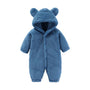 Baby-Overall | Weich | Niedlich | Knöpfe | Ohren | Kapuze | Warm-Blau-0-3 Monate (59cm)-Luzern Mode