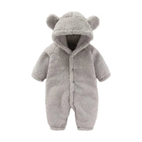 Baby-Overall | Weich | Niedlich | Knöpfe | Ohren | Kapuze | Warm-Grau-0-3 Monate (59cm)-Luzern Mode