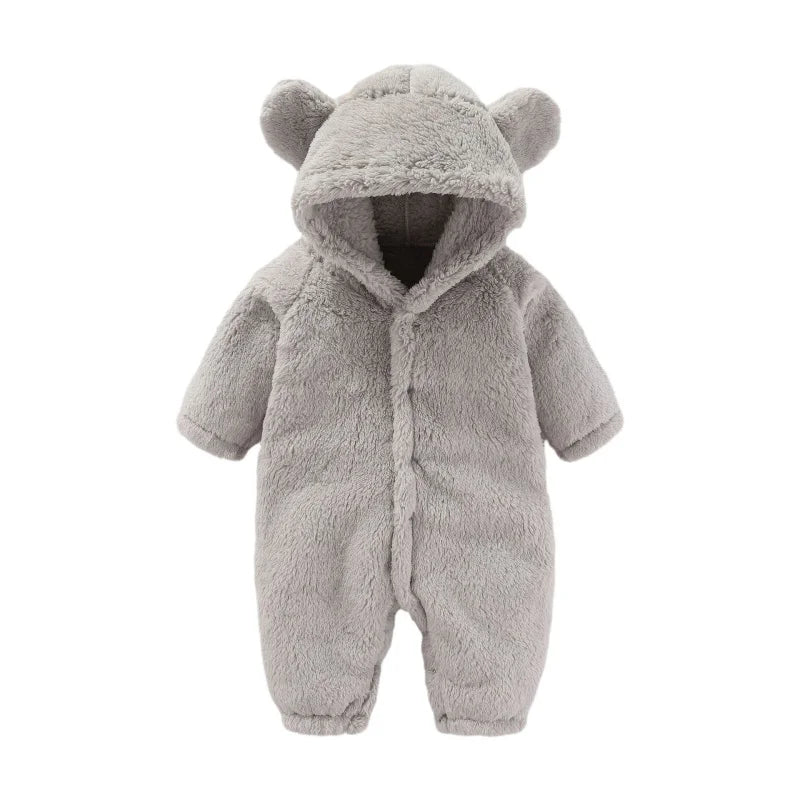Baby-Overall | Weich | Niedlich | Knöpfe | Ohren | Kapuze | Warm-Grau-0-3 Monate (59cm)-Luzern Mode