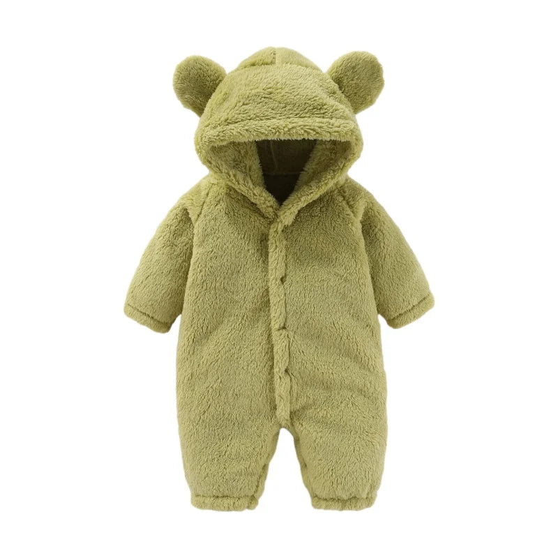 Baby-Overall | Weich | Niedlich | Knöpfe | Ohren | Kapuze | Warm-Grün-0-3 Monate (59cm)-Luzern Mode
