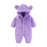 Baby-Overall | Weich | Niedlich | Knöpfe | Ohren | Kapuze | Warm-Lila-0-3 Monate (59cm)-Luzern Mode
