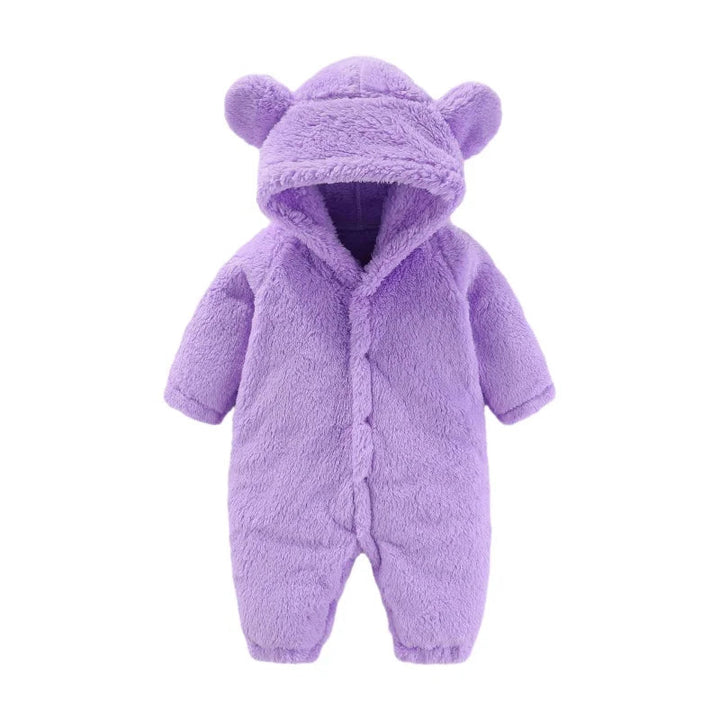 Baby-Overall | Weich | Niedlich | Knöpfe | Ohren | Kapuze | Warm-Lila-0-3 Monate (59cm)-Luzern Mode