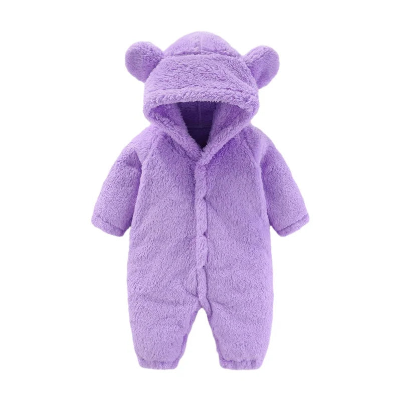 Baby-Overall | Weich | Niedlich | Knöpfe | Ohren | Kapuze | Warm-Lila-0-3 Monate (59cm)-Luzern Mode