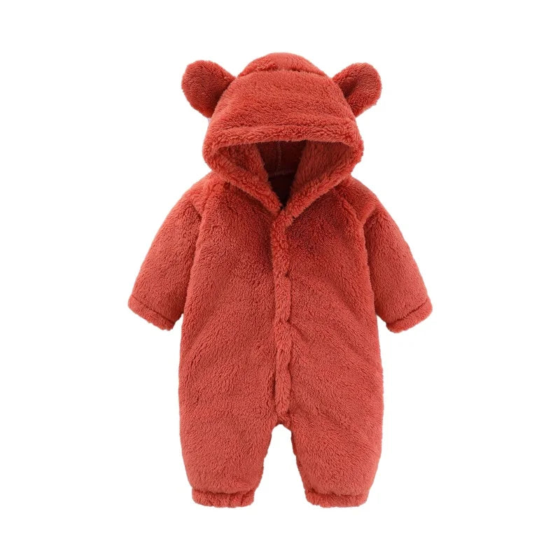 Baby-Overall | Weich | Niedlich | Knöpfe | Ohren | Kapuze | Warm-Rot-0-3 Monate (59cm)-Luzern Mode