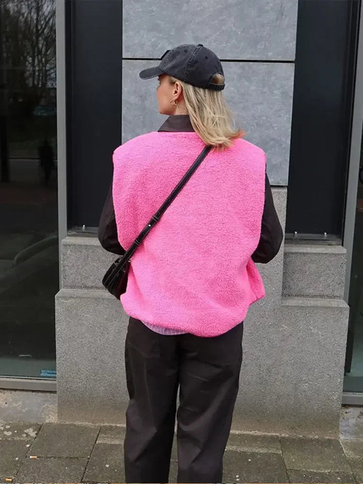 Damen Bodywarmer | V-Ausschnitt | Weich | Mischwolle | Knopfschluss-Rosa-Luzern Mode