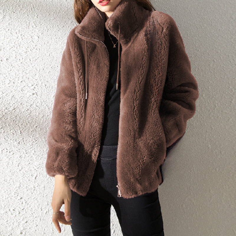 Herren Fleecejacke mit Reißverschluss und Kapuze-Dunkelbraun-XS-Luzern Mode