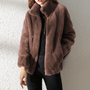 Herren Fleecejacke mit Reißverschluss und Kapuze-Dunkelbraun-XS-Luzern Mode