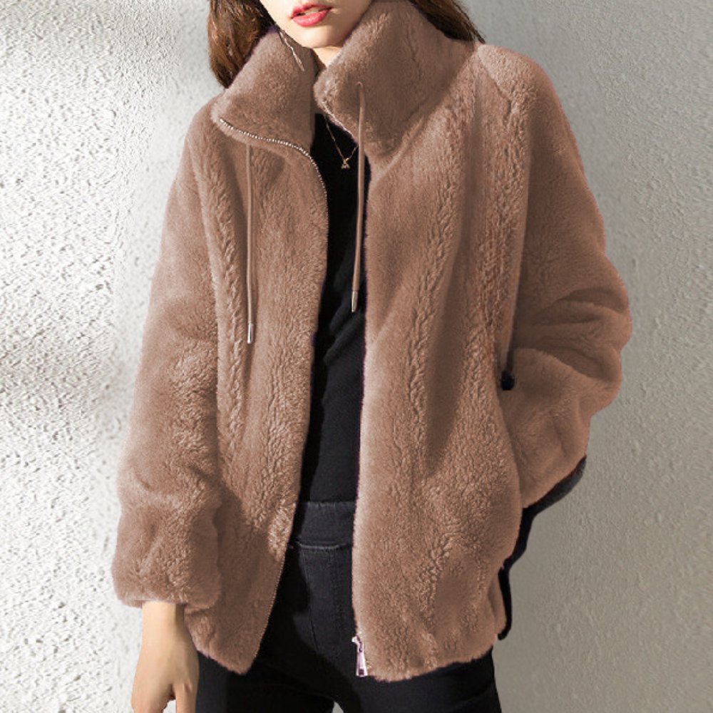 Herren Fleecejacke mit Reißverschluss und Kapuze-Lichtbraun-XS-Luzern Mode