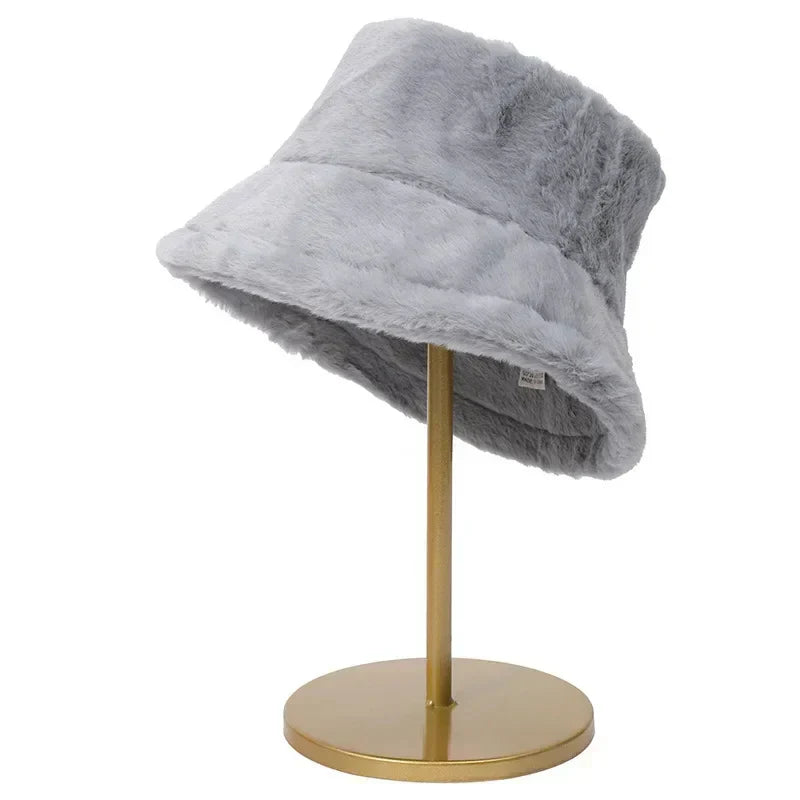 Flauschiger Eimerhut Damen Wintermode Accessoire Trend-Grau-Luzern Mode