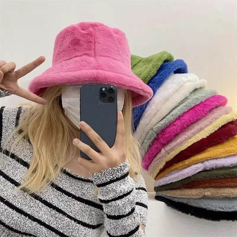 Flauschiger Eimerhut Damen Wintermode Accessoire Trend-Luzern Mode