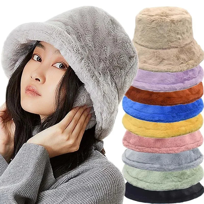 Flauschiger Eimerhut Damen Wintermode Accessoire Trend-Luzern Mode