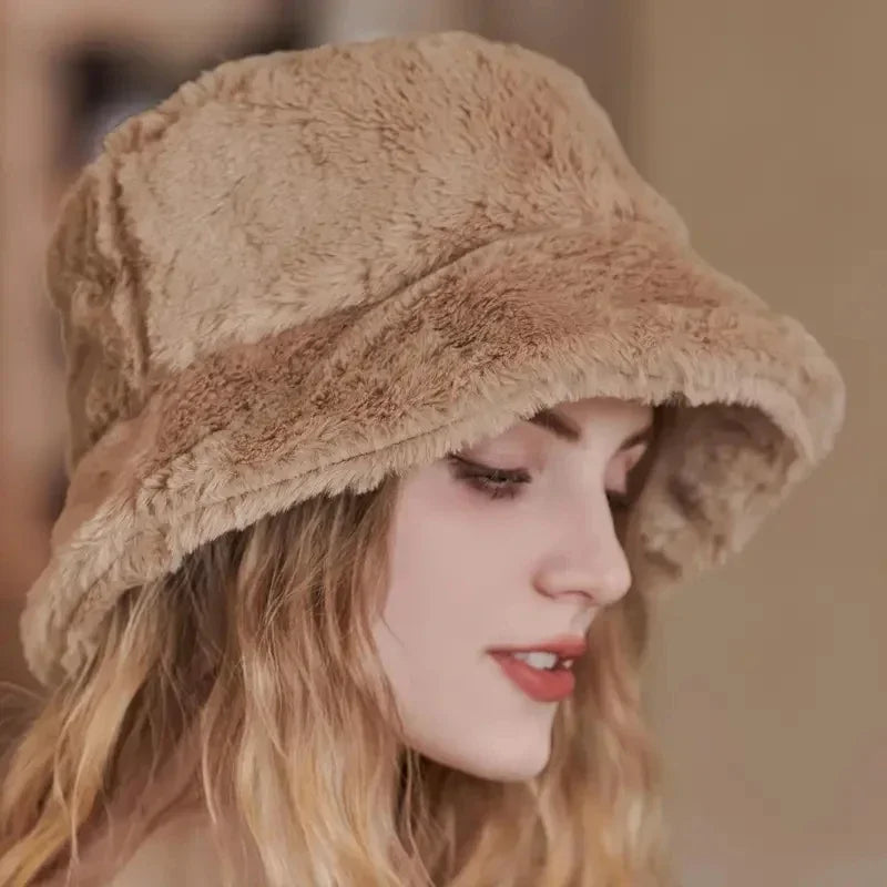 Flauschiger Eimerhut Damen Wintermode Accessoire Trend-Luzern Mode