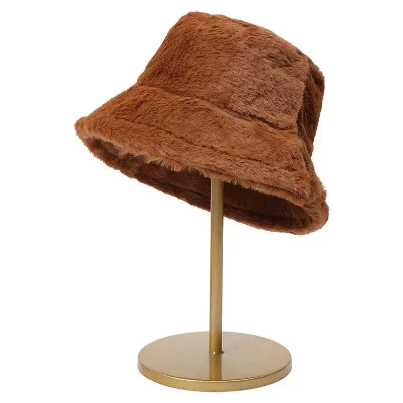 Flauschiger Eimerhut Damen Wintermode Accessoire Trend-Kaffee-Luzern Mode
