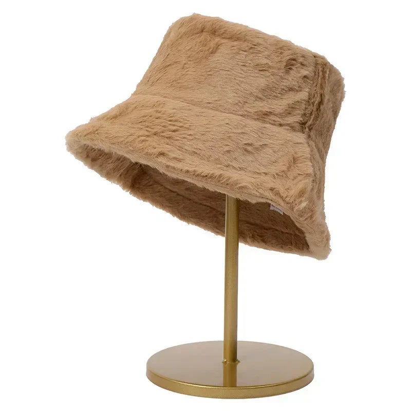 Flauschiger Eimerhut Damen Wintermode Accessoire Trend-Khaki-Luzern Mode