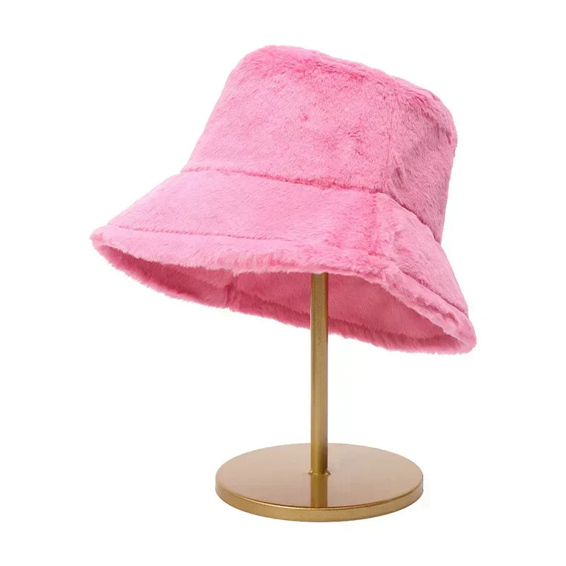 Flauschiger Eimerhut Damen Wintermode Accessoire Trend-Leuchtend Pink-Luzern Mode