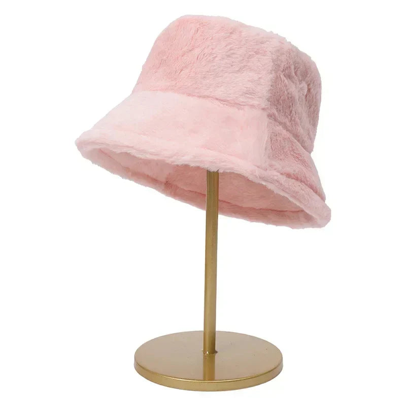 Flauschiger Eimerhut Damen Wintermode Accessoire Trend-Rosa-Luzern Mode