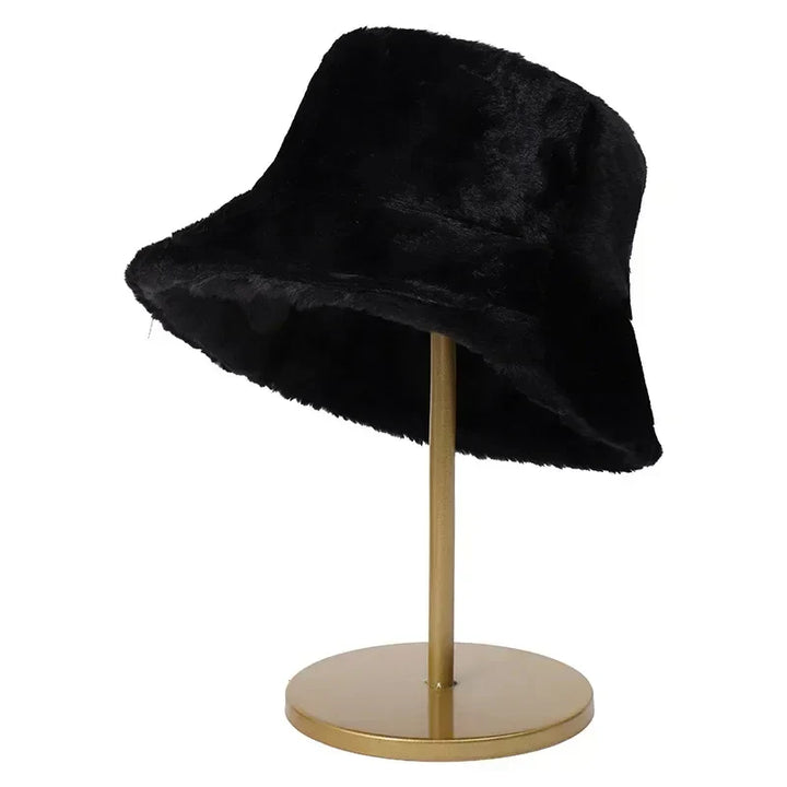 Flauschiger Eimerhut Damen Wintermode Accessoire Trend-Schwarz-Luzern Mode
