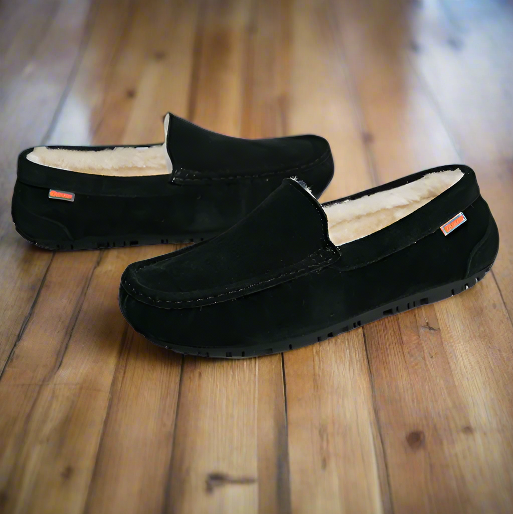 Herrenpantoffeln | Mokkasins | Gefüttert | Veganes Wildleder | Rutschfest | Warm-Schwarz-39-Luzern Mode