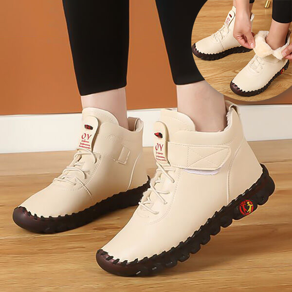Damen Winterschuhe | Halbhöhe | Veganes Leder | Wasserdicht | Rutschfest-Beige-35-Luzern Mode