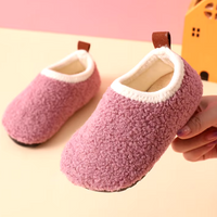 Warme Kinderhausschuhe | rutschfeste Sohle | weich | einfarbig | Baumwolle | Plüsch-Rosa-24-25-Luzern Mode
