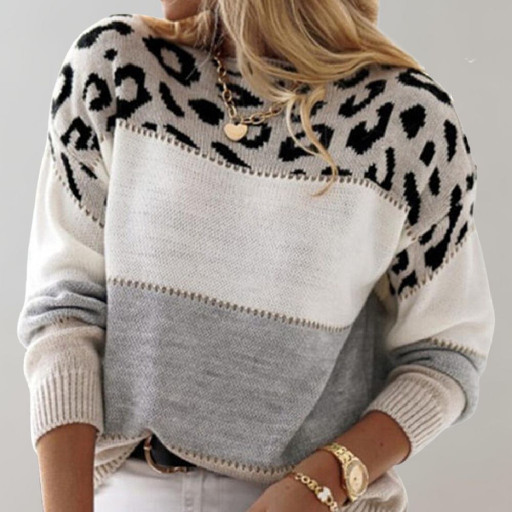 Leopardenmuster Pullover Damen - Modischer Strickpullover-Luzern Mode