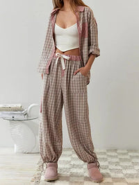 Damen-Pyjama | Lange Ärmel | Fleece | Warm | Knopfverschluss | Locker-Luzern Mode