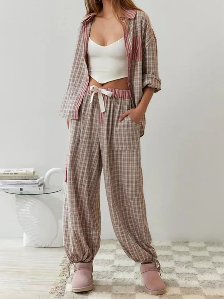 Damen-Pyjama | Lange Ärmel | Fleece | Warm | Knopfverschluss | Locker-Luzern Mode