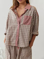 Damen-Pyjama | Lange Ärmel | Fleece | Warm | Knopfverschluss | Locker-Braun-S-Luzern Mode
