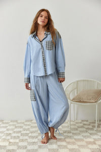 Damen-Pyjama | Lange Ärmel | Fleece | Warm | Knopfverschluss | Locker-Luzern Mode
