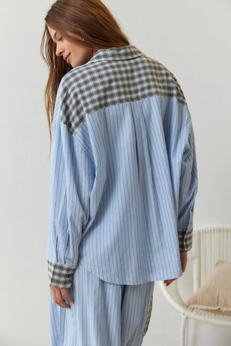 Damen-Pyjama | Lange Ärmel | Fleece | Warm | Knopfverschluss | Locker-Luzern Mode