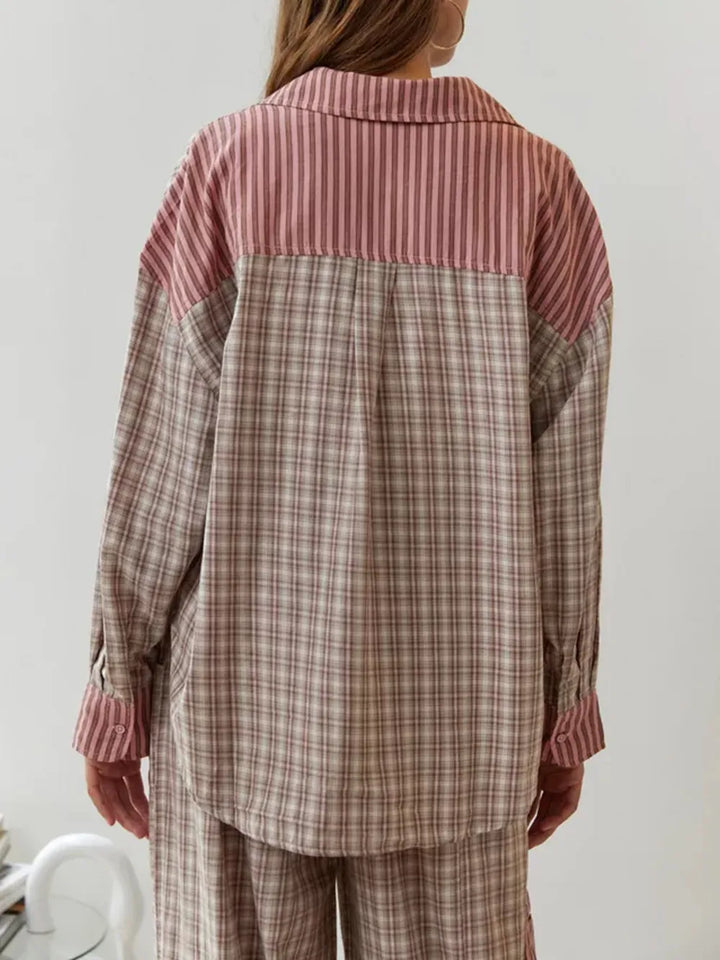 Damen-Pyjama | Lange Ärmel | Fleece | Warm | Knopfverschluss | Locker-Luzern Mode