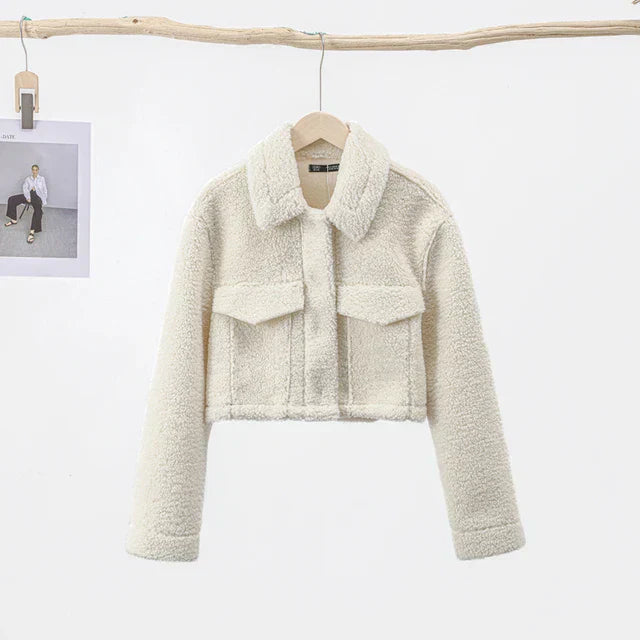 Damen Winterjacke aus Kunstlammwolle - Kurz und Modisch-Beige-XS-Luzern Mode
