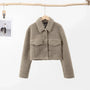 Damen Winterjacke aus Kunstlammwolle - Kurz und Modisch-Braun-XS-Luzern Mode