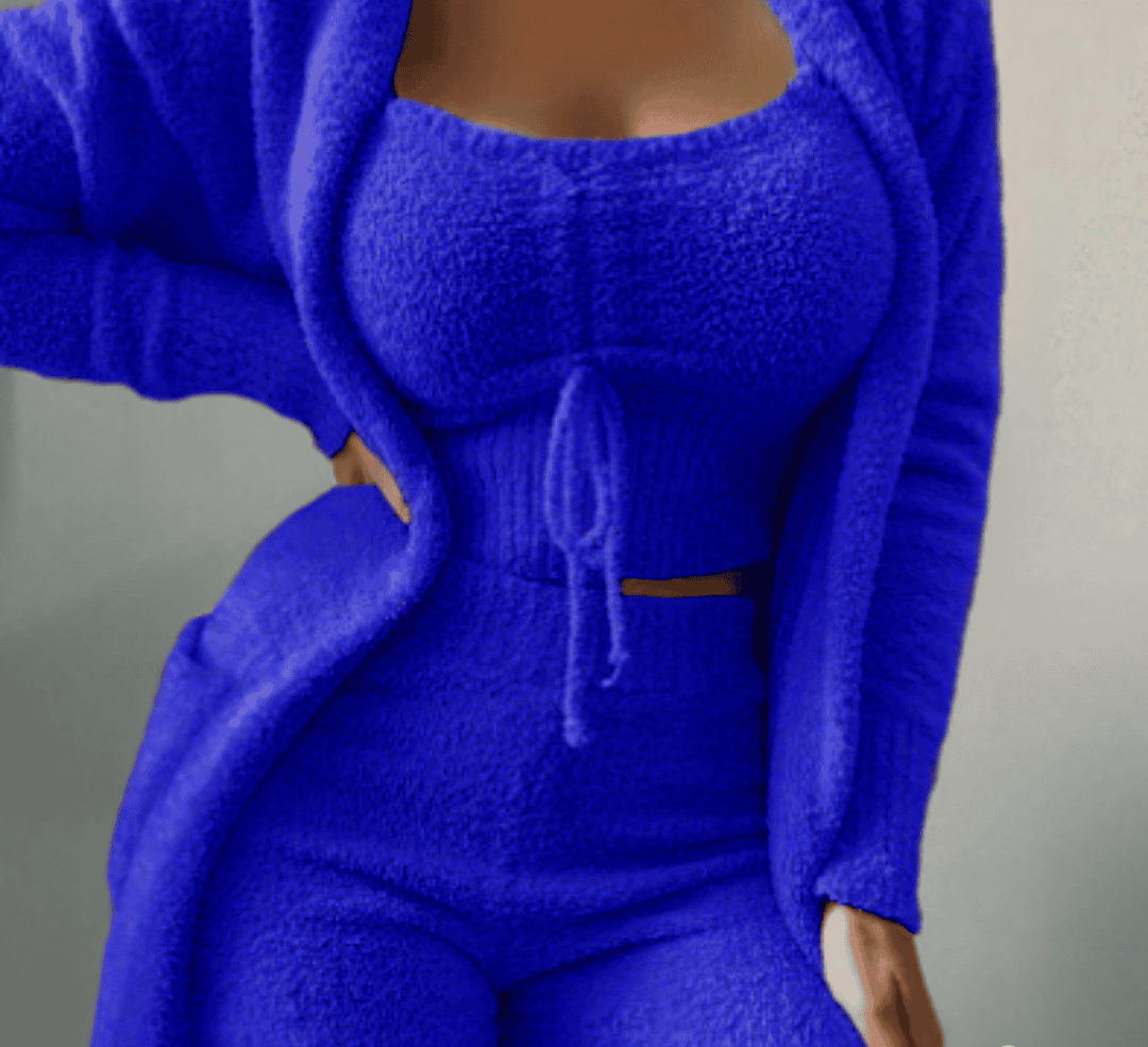 Flauschiger Damen Zweiteiler Set für gemütliche Tage-Blau-S-Luzern Mode