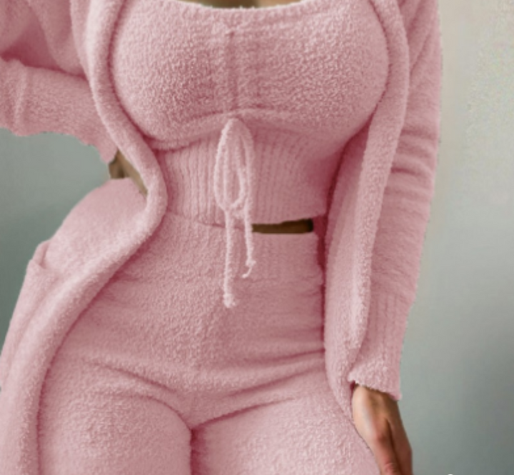 Flauschiger Damen Zweiteiler Set für gemütliche Tage-Rosa-S-Luzern Mode