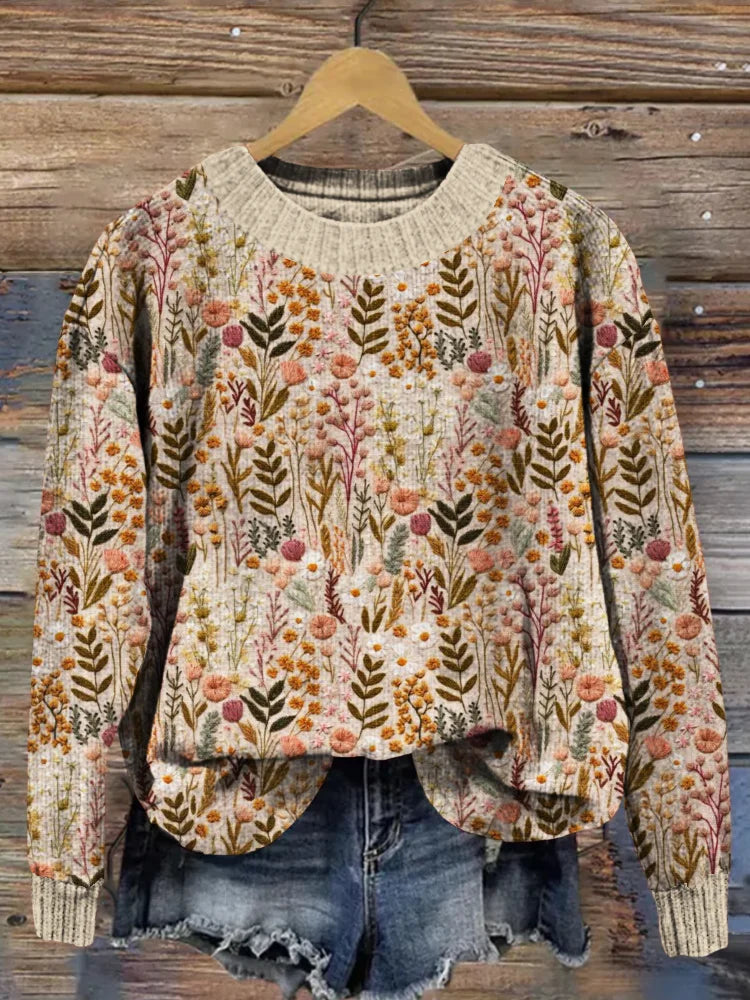 Blumendruck Pullover Damen - Bequemer Strickpullover Trend-S-Luzern Mode