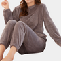 Gemütliches Damen Loungewear Set aus Fleece für Zuhause-Grau-M-Luzern Mode